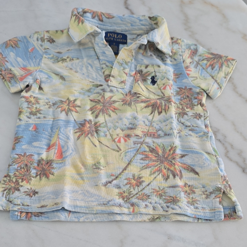 Polo by Ralph Lauren Kids Palm Print Pajama Set - Blue and Cream - Picture 5 of 7